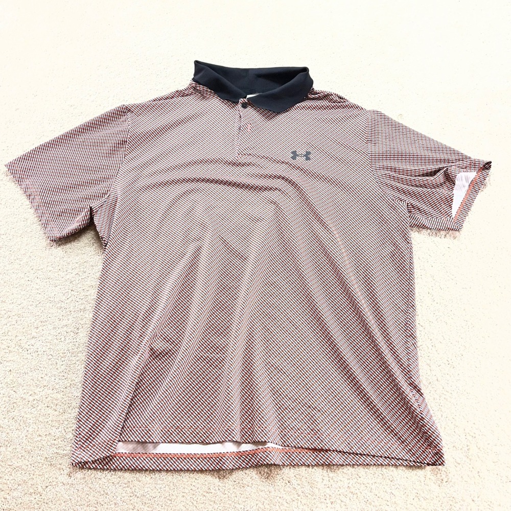 Under Armour Performance Polo Men XL Orange Black Micro Check Short Sleeve Shirt